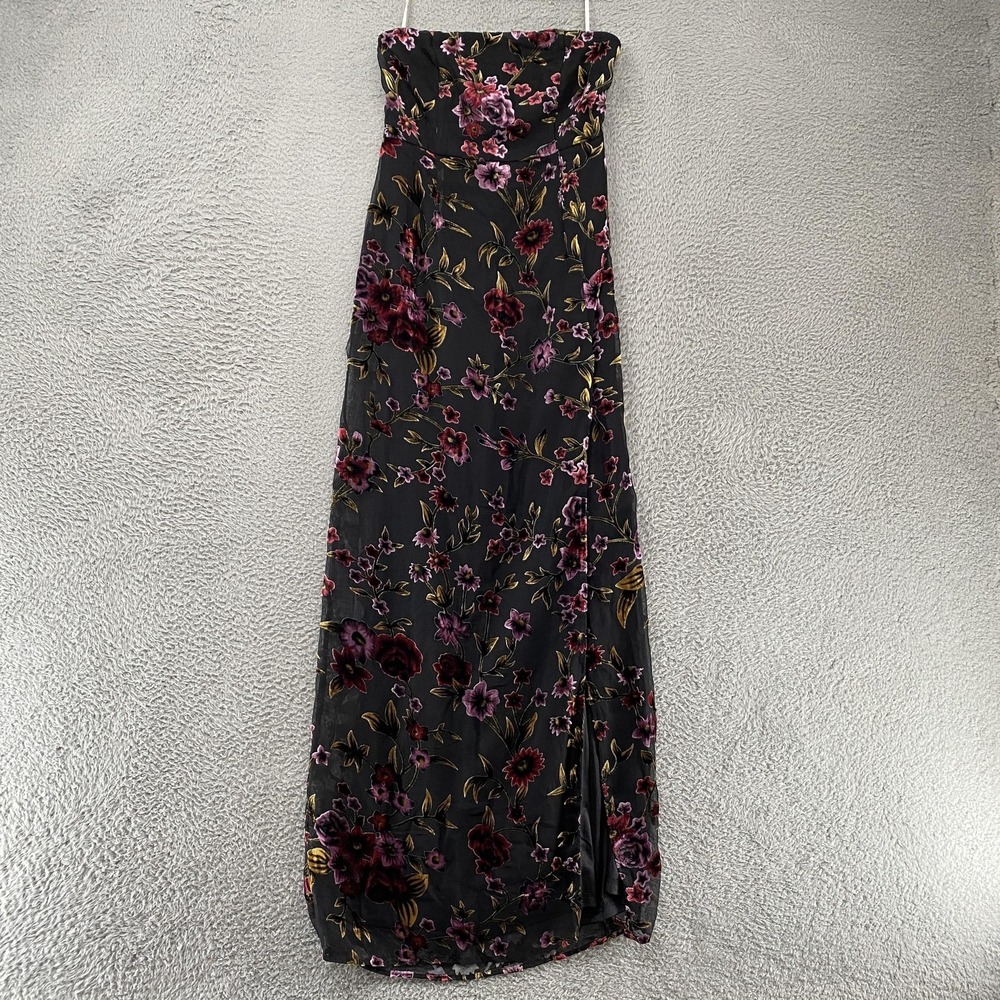 Lulus Alluring Figure Dress Womens Small Maxi Black Floral Velvet Gown Wedding